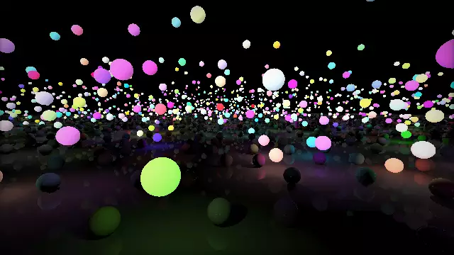 Simple raytracer showing a lot of spheres and light sources. A grid is used as an acceleration structure.