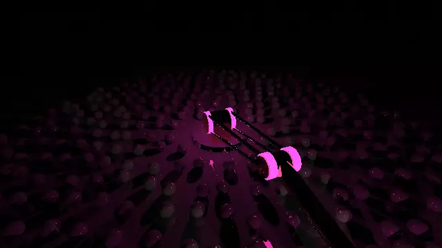 This shader is a proof of concept to find out if I could create a “typical” Shadertoy shader, i.e. a shader that renders a non-trivial animated 3D scene, by using a ray tracer instead of the commonly used raymarching techniques.